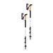 Two hiking poles with black and beige grips on a white background