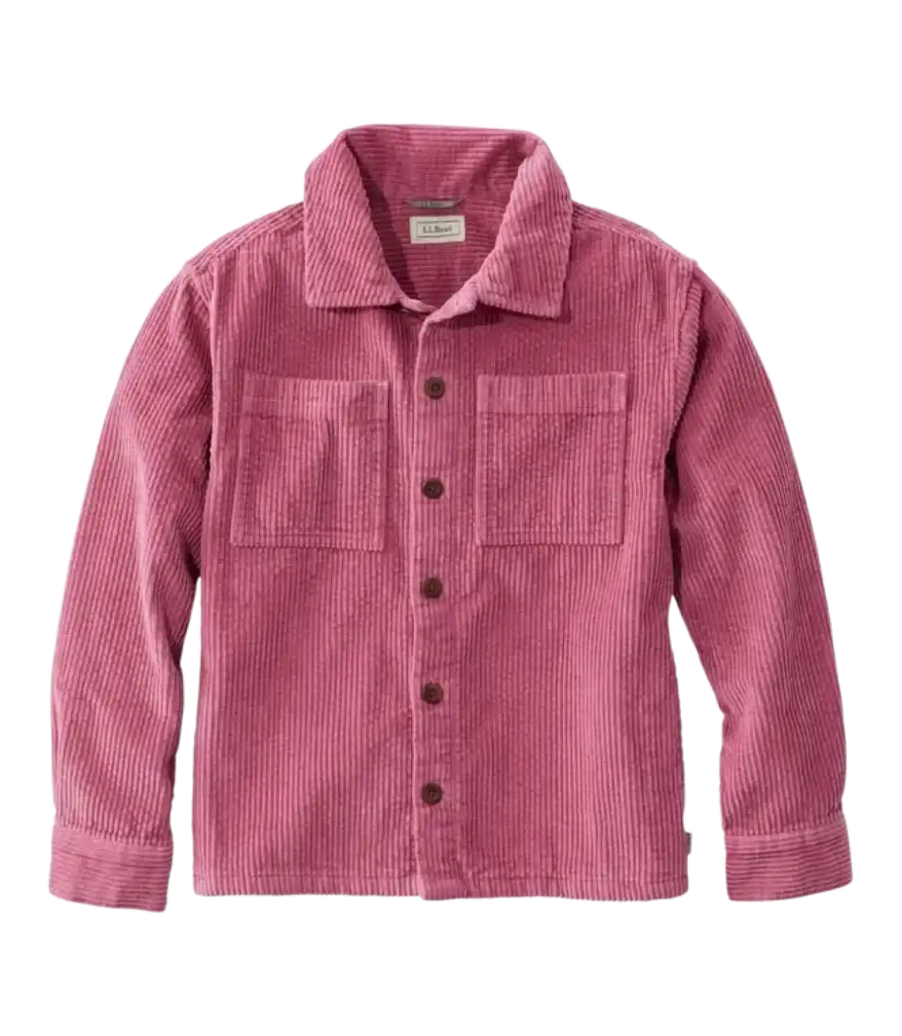 Kid's L.L.Bean Comfort Corduroy Shirt in Dark Plum Rose, front view flat