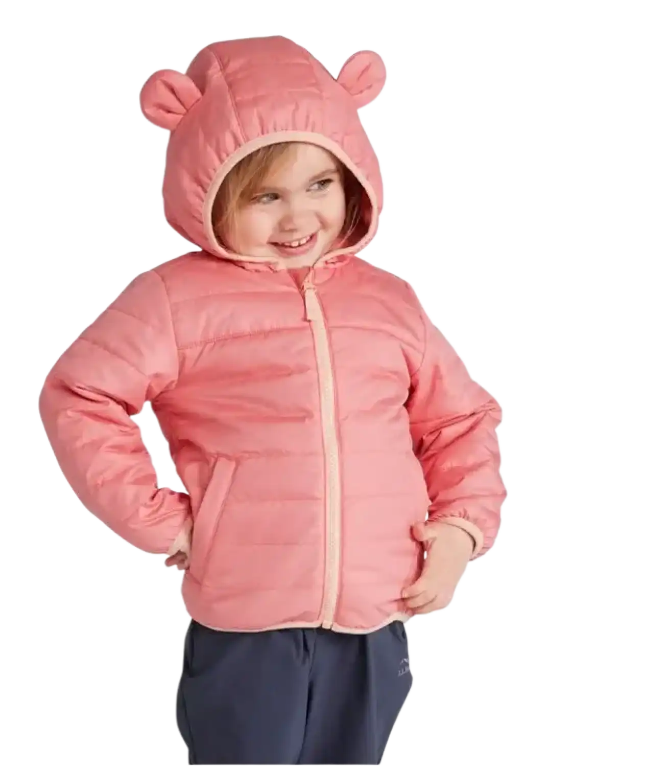 L.L. Bean Kid's Fleece-Lined Insulated Jacket in Field Rose, front view on model