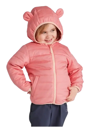 L.L. Bean Kid's Fleece-Lined Insulated Jacket in Field Rose, front view on model