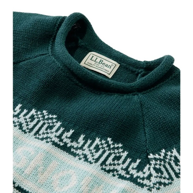 Green sweater collar detail.