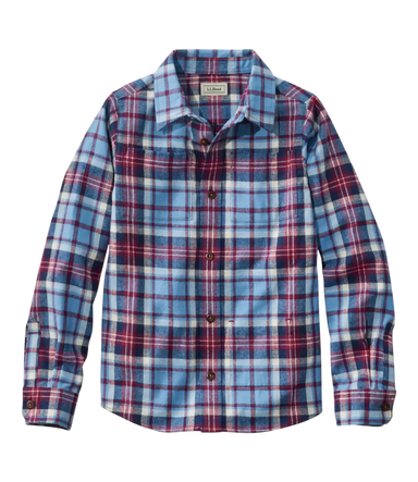 L.L. Bean Kid's Scotch Plaid Flannel Shirt in Blue Ridge Plaid, front view flat
