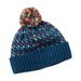 Blue hat with multicolor pom
