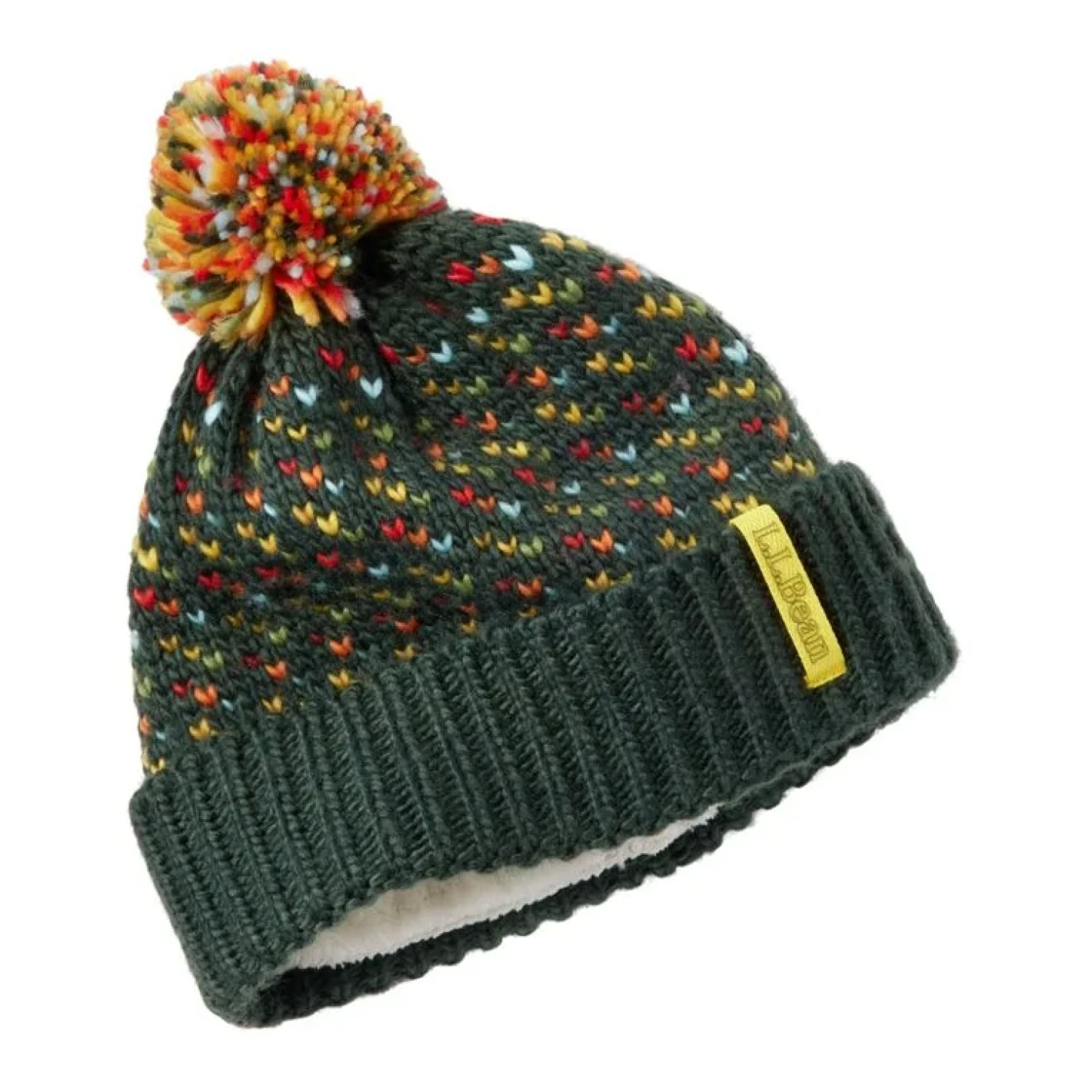 Green hat with multicolor pom