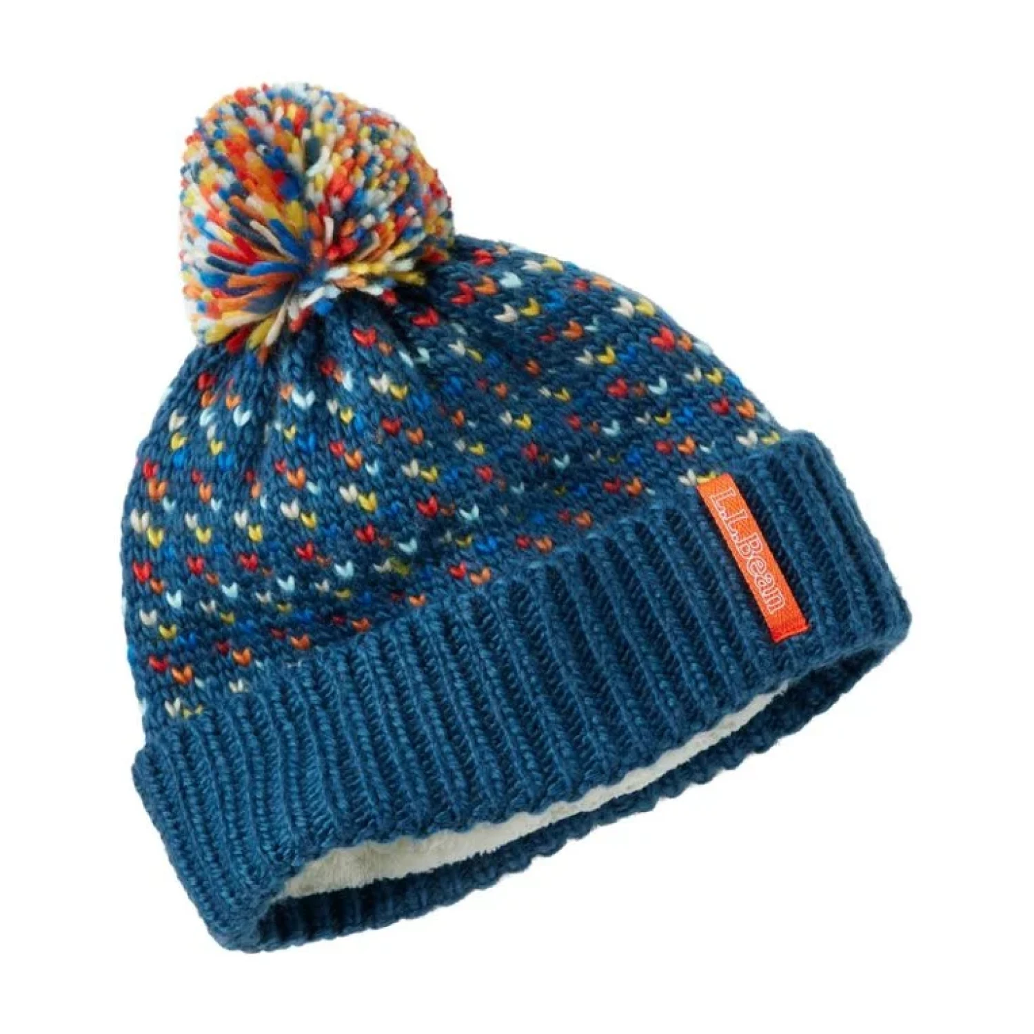 Blue hat with multicolor pom