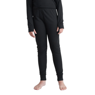 LL Bean Kid's Wicked Warm Midweight Long Underwear in Black, front view on model 