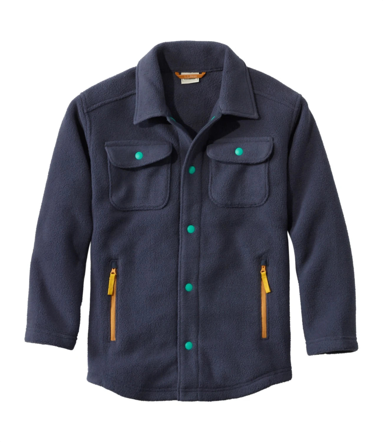 Patagonia Kid's Cozy Fleece Shirt Jacket shown in Carbon Navy. Front view.