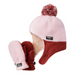 Pink and Maroon Fleece hat and mitten set.
