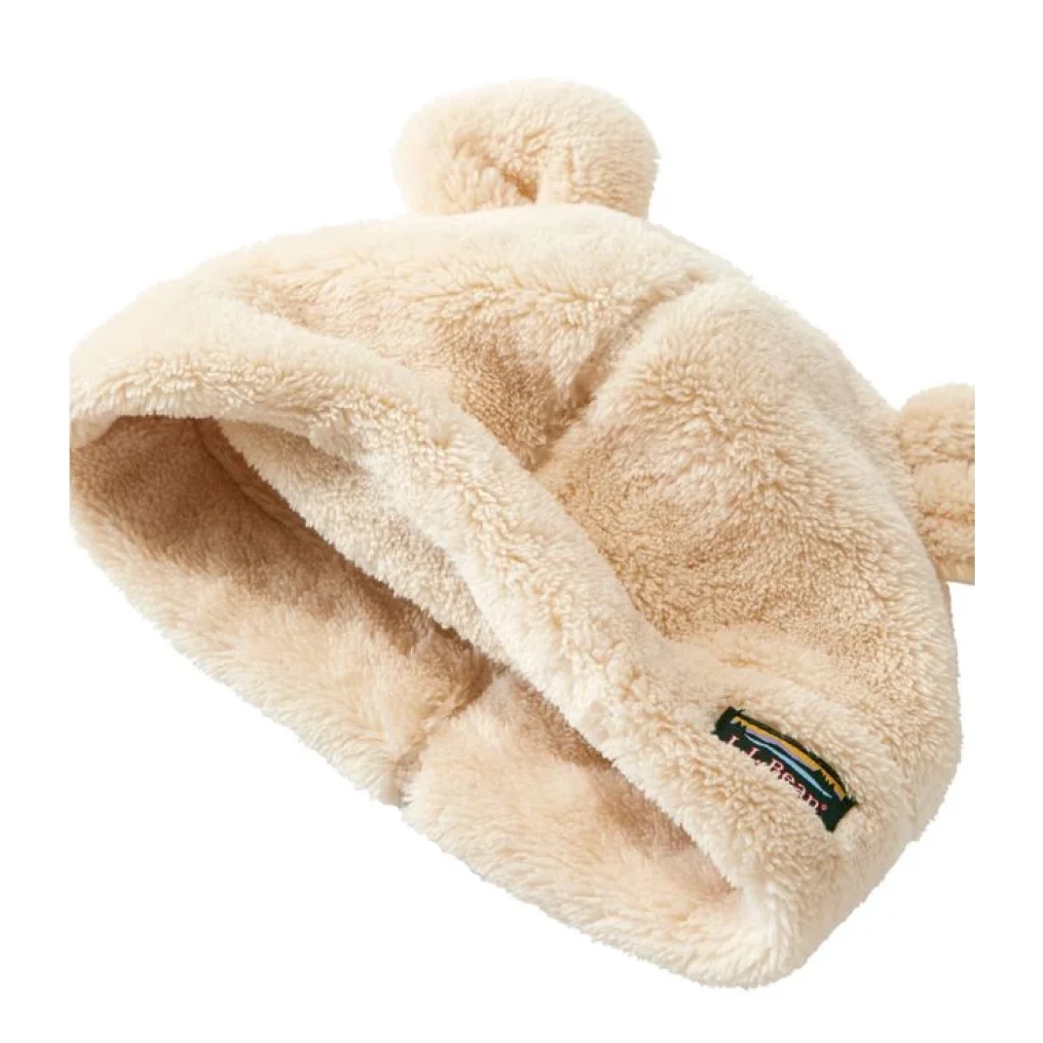 Beige fleece-lined hat with ears on a white background