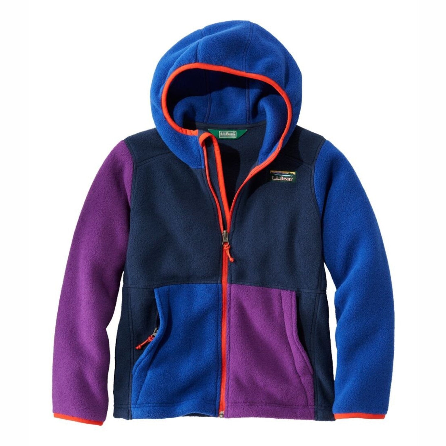 L.L Bean Kids' Mountain Classic Fleece, Hooded Colorblock Nautical Navy Flat Front