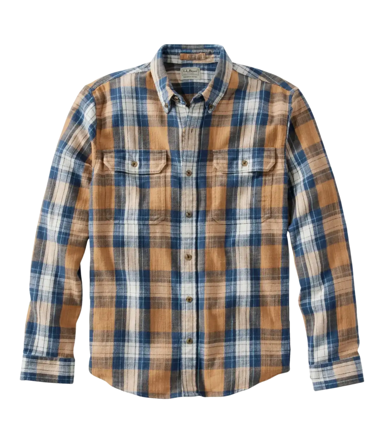 L.L. Bean Men's 1912 Field Flannel Shirt in Barley, front view flat