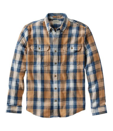 L.L. Bean Men's 1912 Field Flannel Shirt in Barley, front view flat
