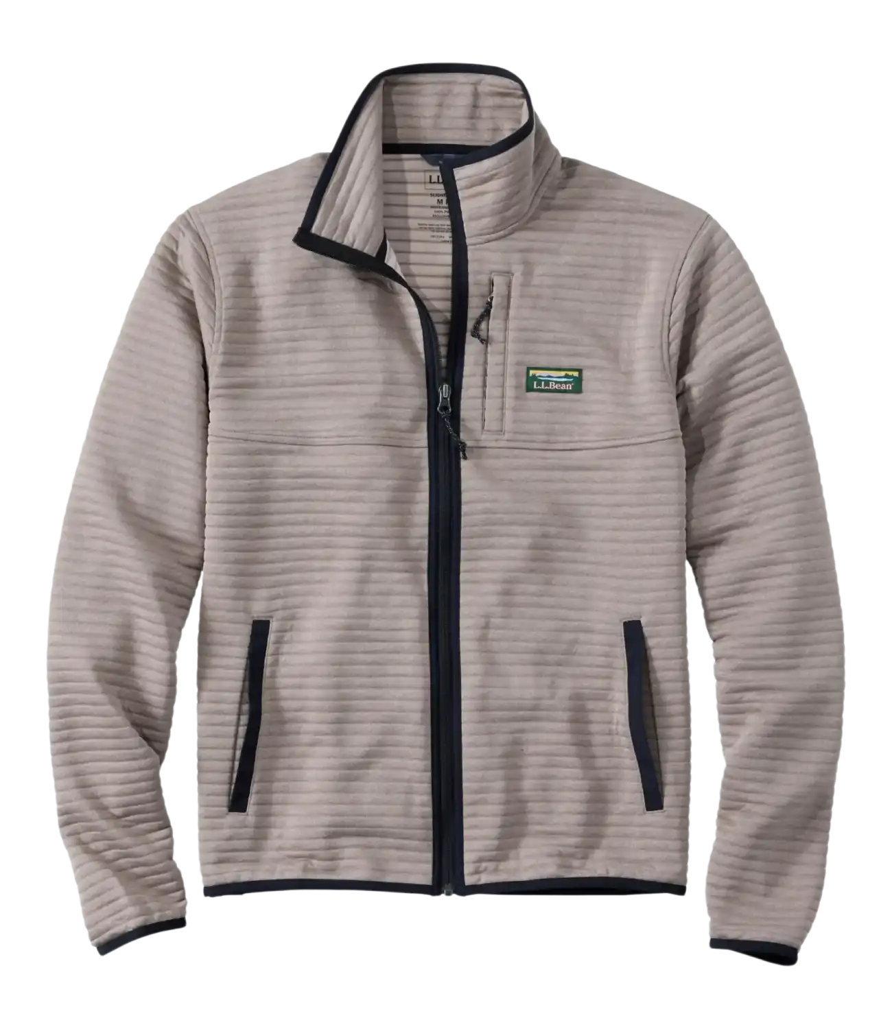 L.L. Bean Men's Airlight Knit Full-Zip in Putty, front view flat