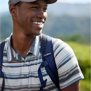 LL Bean Men's Everyday SunSmart® Short Sleeve Polo 2.0 in iron stripe, on model front view