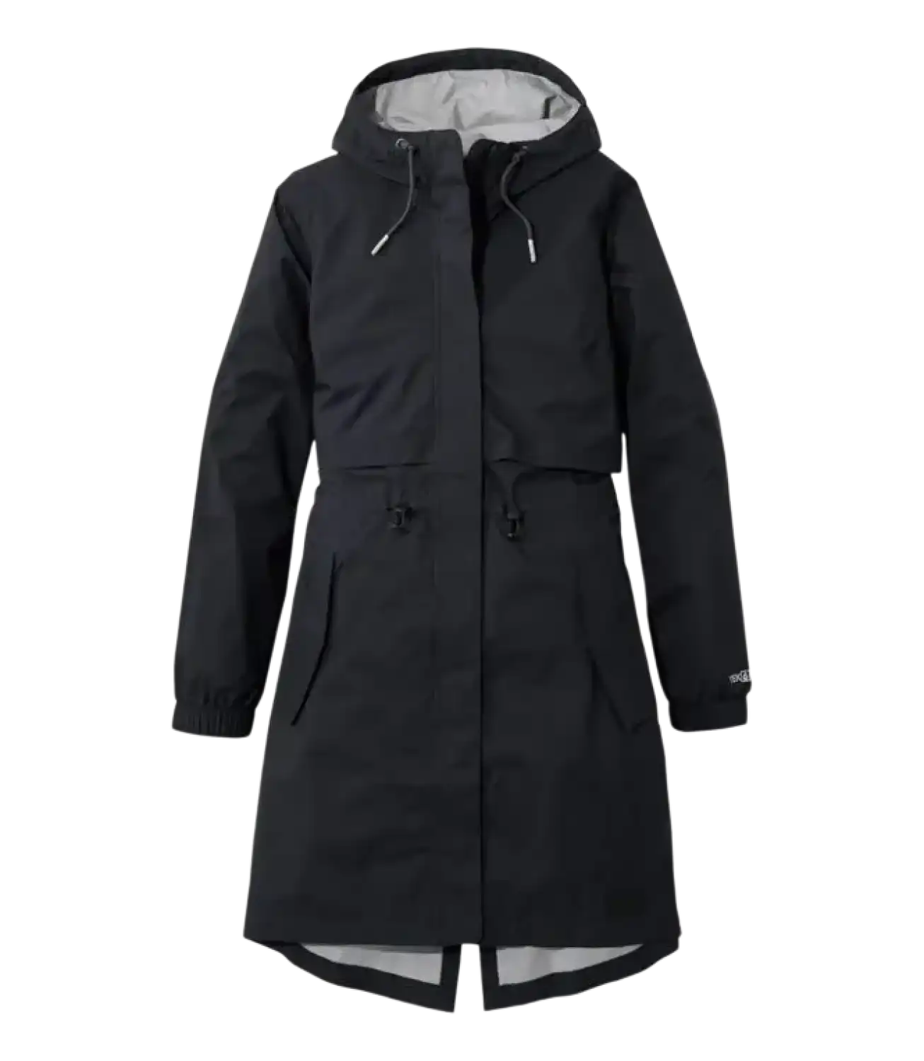 L.L. Bean Women's Wharf Street Rain Coat in Midnight Black, front view flat