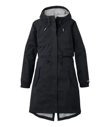 L.L. Bean Women's Wharf Street Rain Coat in Midnight Black, front view flat