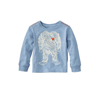 L.L. Bean Baby Graphic Tee, Long-Sleeve Glow-in-the-Dark, Soft Blue Monster, front view flat