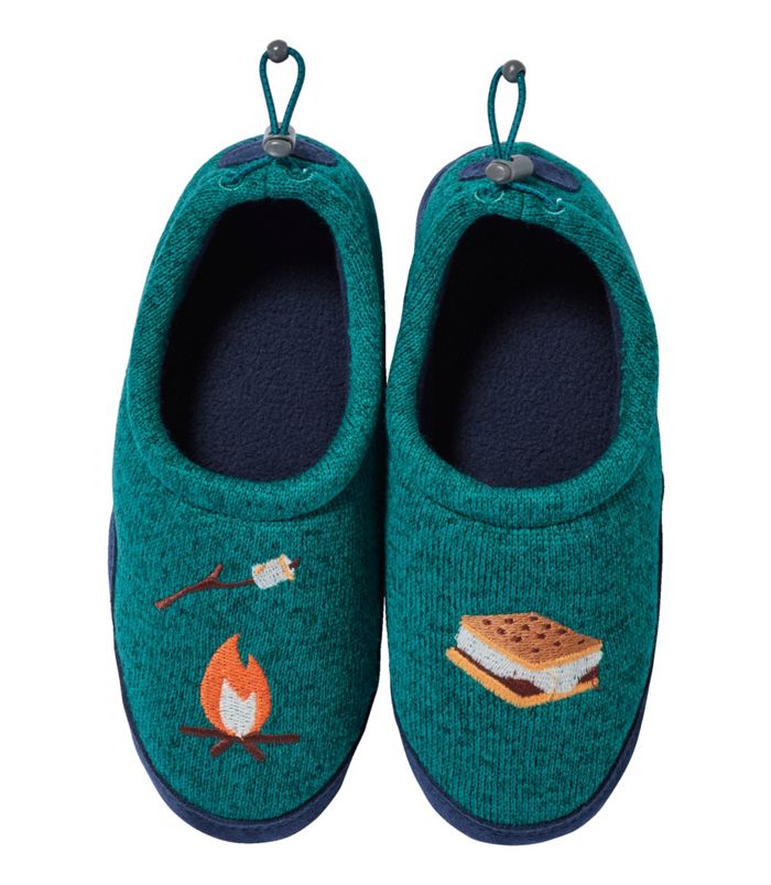 L.L. Bean K's Sweater Fleece Slippers, Teal Blue Smores, top view of pair 