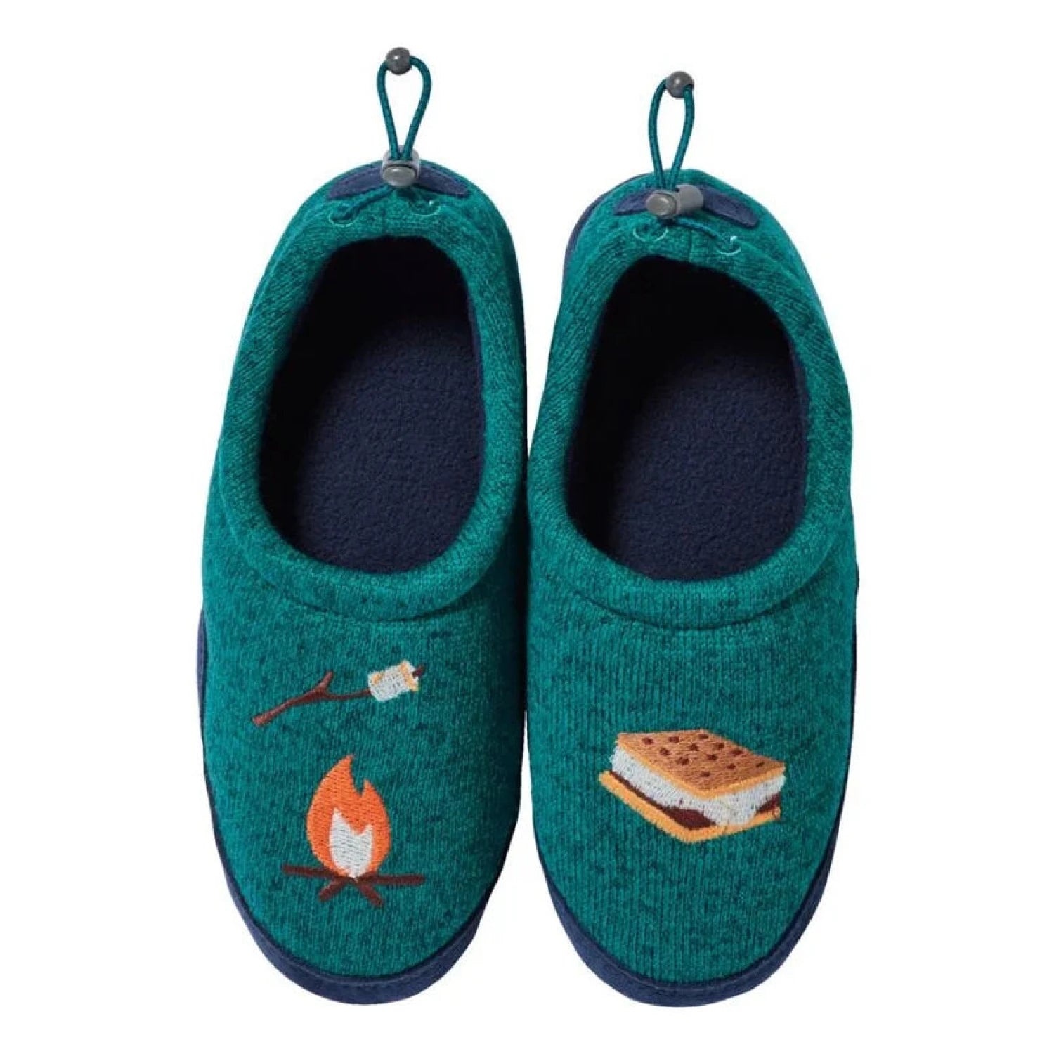 L.L. Bean K's Sweater Fleece Slippers, Teal Blue Smores, top view of pair 