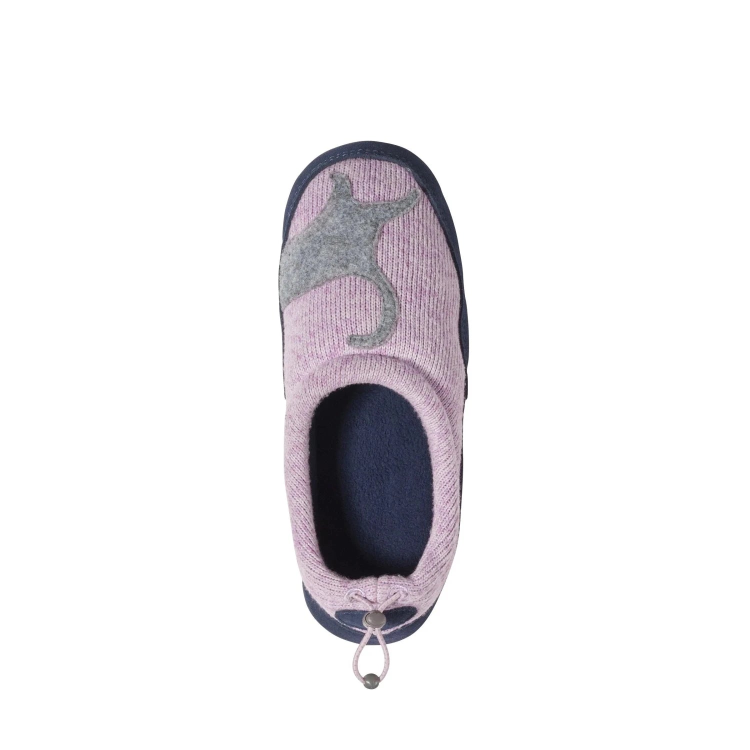 L.L. Bean K's Sweater Fleece Slippers, Pastel Lilac Cat, top view of single slipper