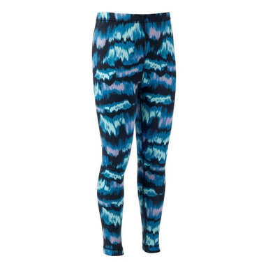 Leggings with blue and pink abstract pattern on a white background