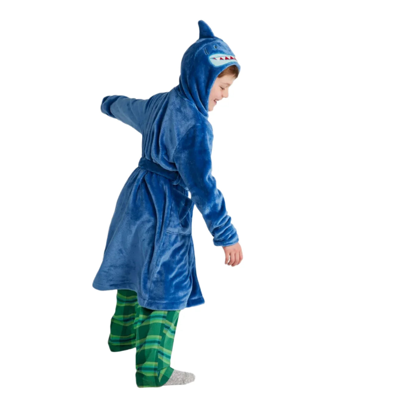 llbean kids cozy animal robe in bright blue back model view