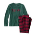 llbean kids flannel pajamas in deep green charging moose front flat view