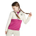 llbean kids quilted quarter snap pullover, colorblock in cream/ sugar plum front model view