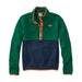 llbean kids quilted quarter snap pullover, colorblock in emerald spruce/ nautical navy front flat view