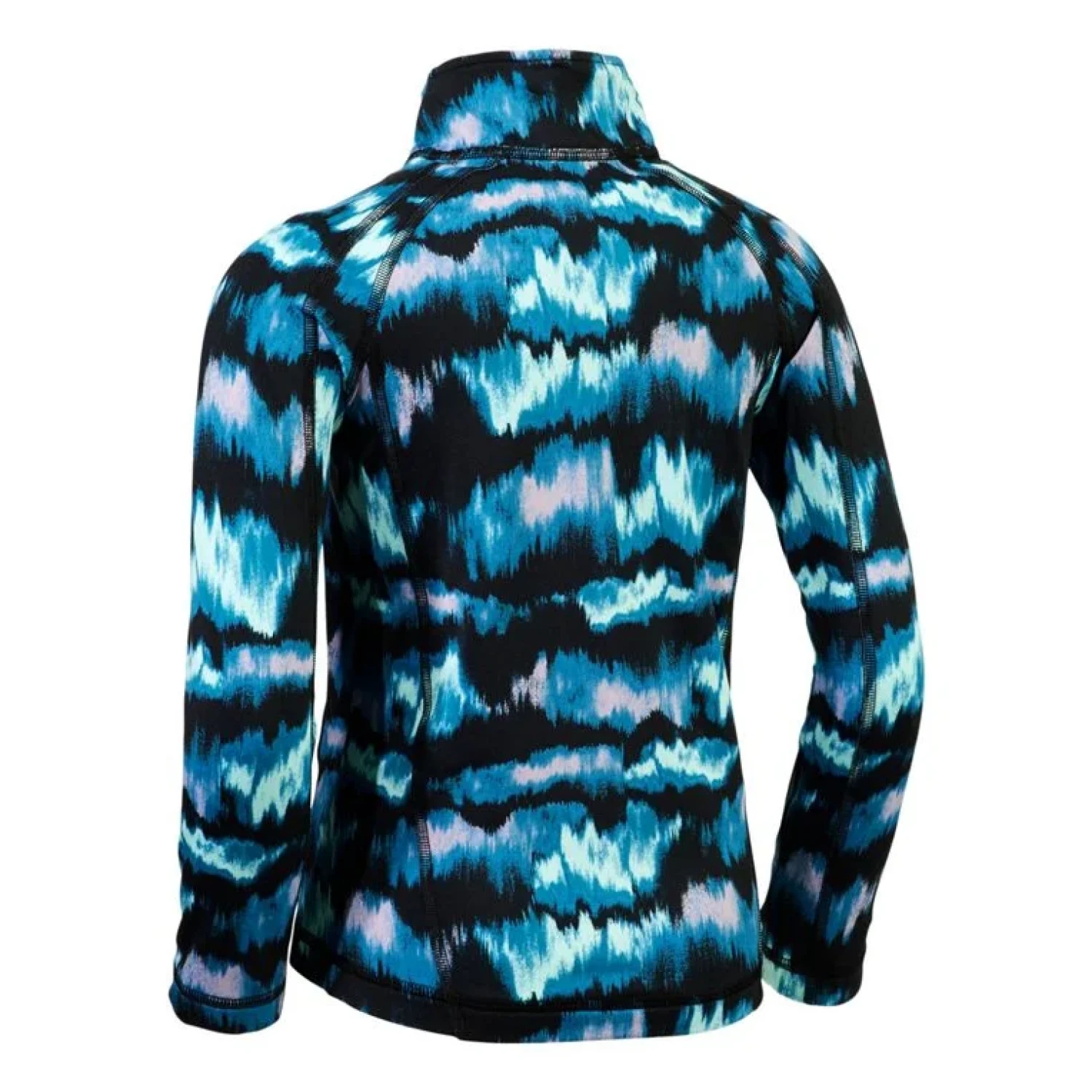 Multicolor design kids' long john top. 1/4 zip. Back view.