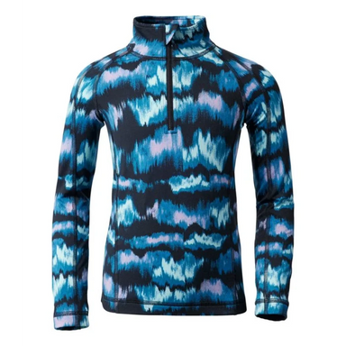 Multicolor design kids' long john top. 1/4 zip. Front view.