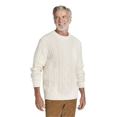 L.L. Bean M's Bean Heritage Soft Cotton Fisherman Sweater, Crewneck, Cream, front view on model