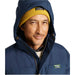 llbean mens mountain classic down parka in nautical blue front hood model view