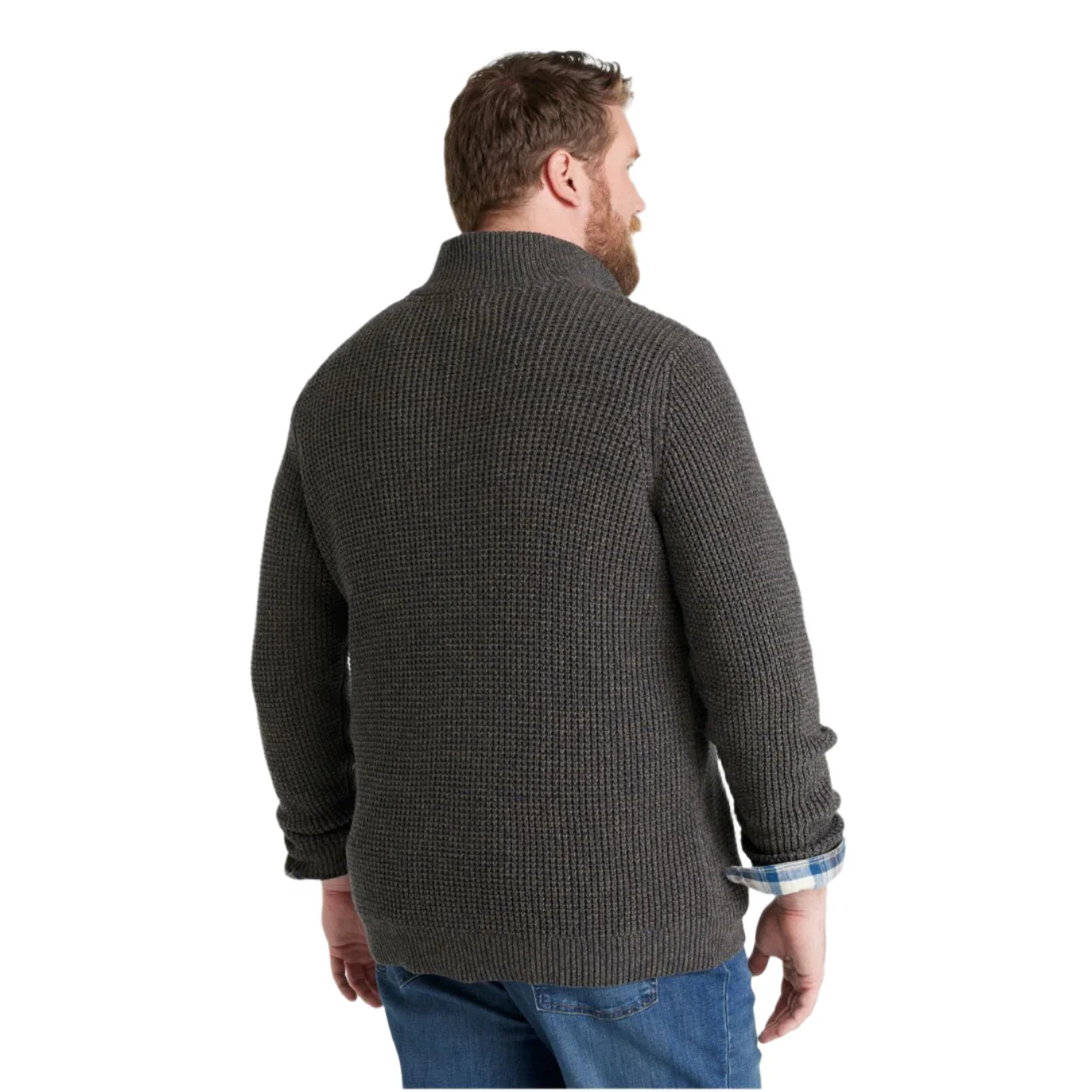 ll bean mens organic cotton waffle sweater quarter zip in dark cinder back model view