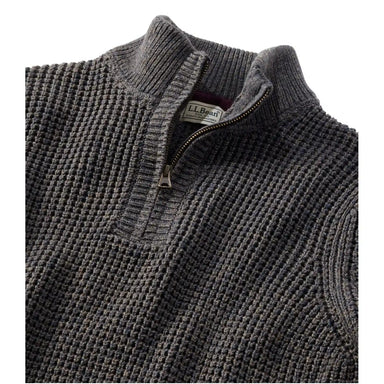 ll bean mens organic cotton waffle sweater quarter zip in dark cinder front flat detail view