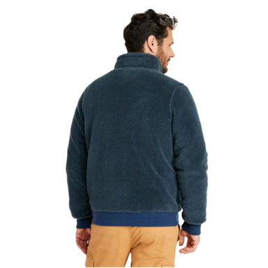 llbean mens sherpa fleece jacket in storm blue/collegiate blue back model view