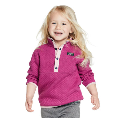 llbean toddlers quilted quarter snap pullover in sugar plum front model view