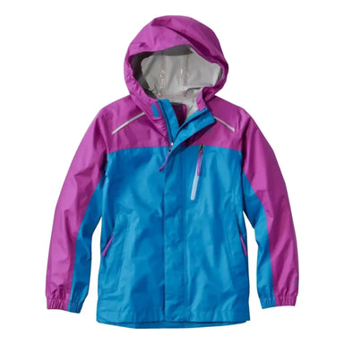 LL Bean Kids' Trail Model Rain Jacket, Colorblock Marine Blue/Wild Aster Front View