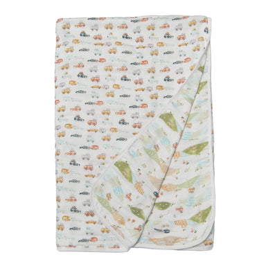 Loulou Lollipop Muslin Quilt Baby Blanket in camper vans, front view double sided