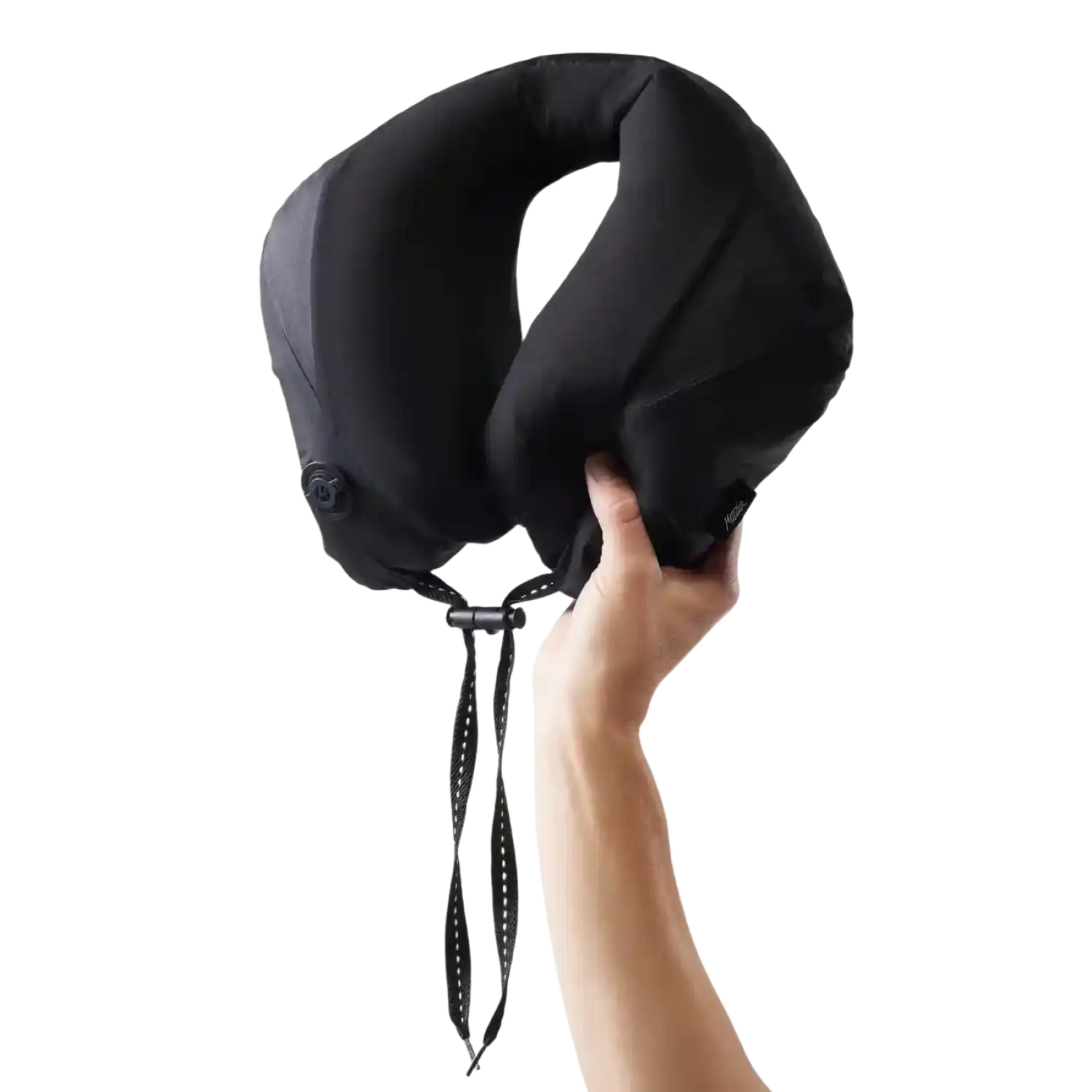 Matador Blackout Travel Pillow in Black, view of pillow being held 