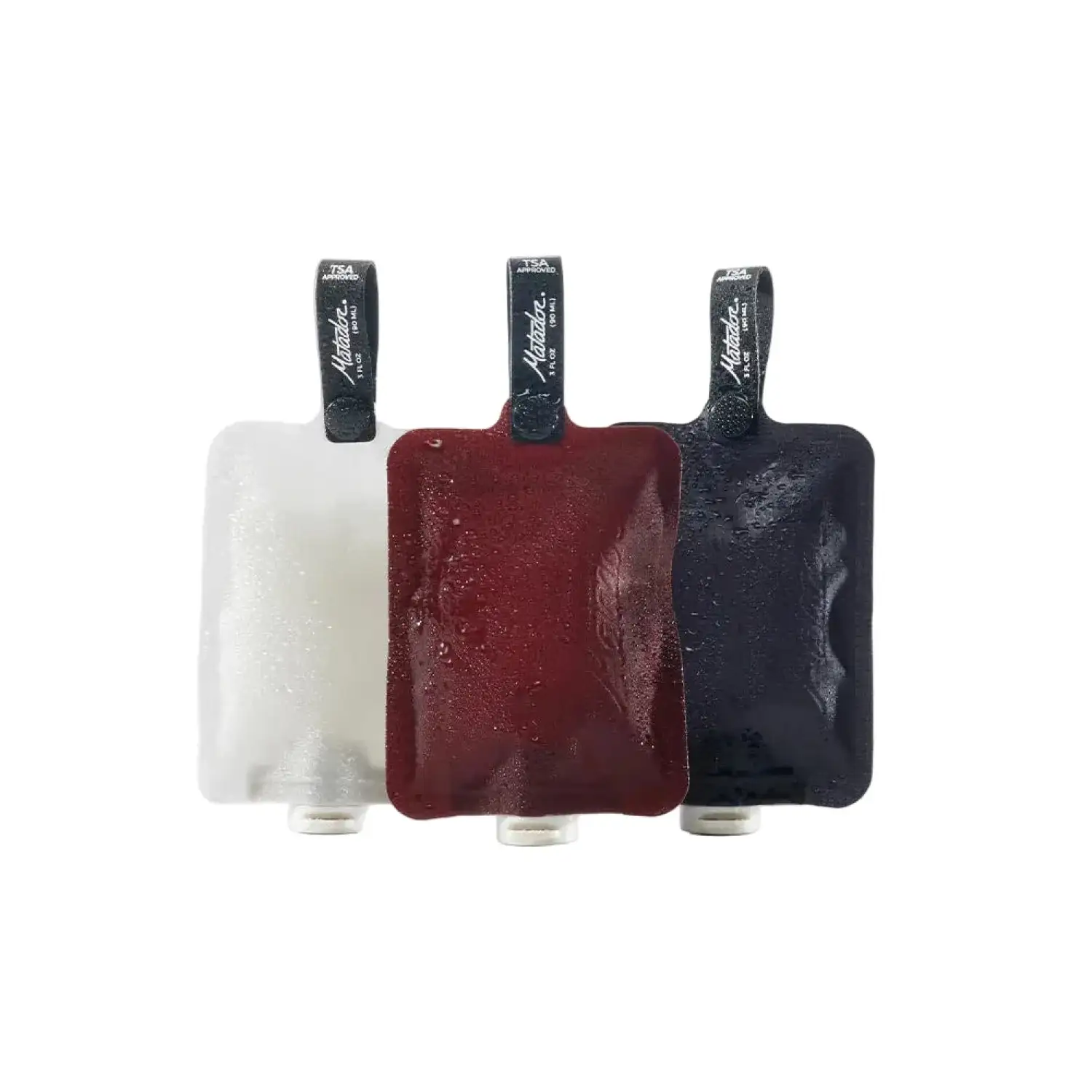 Matador FlatPak™ Toiletry Bottles 3 Pack in Charcoal Garnet White, front view