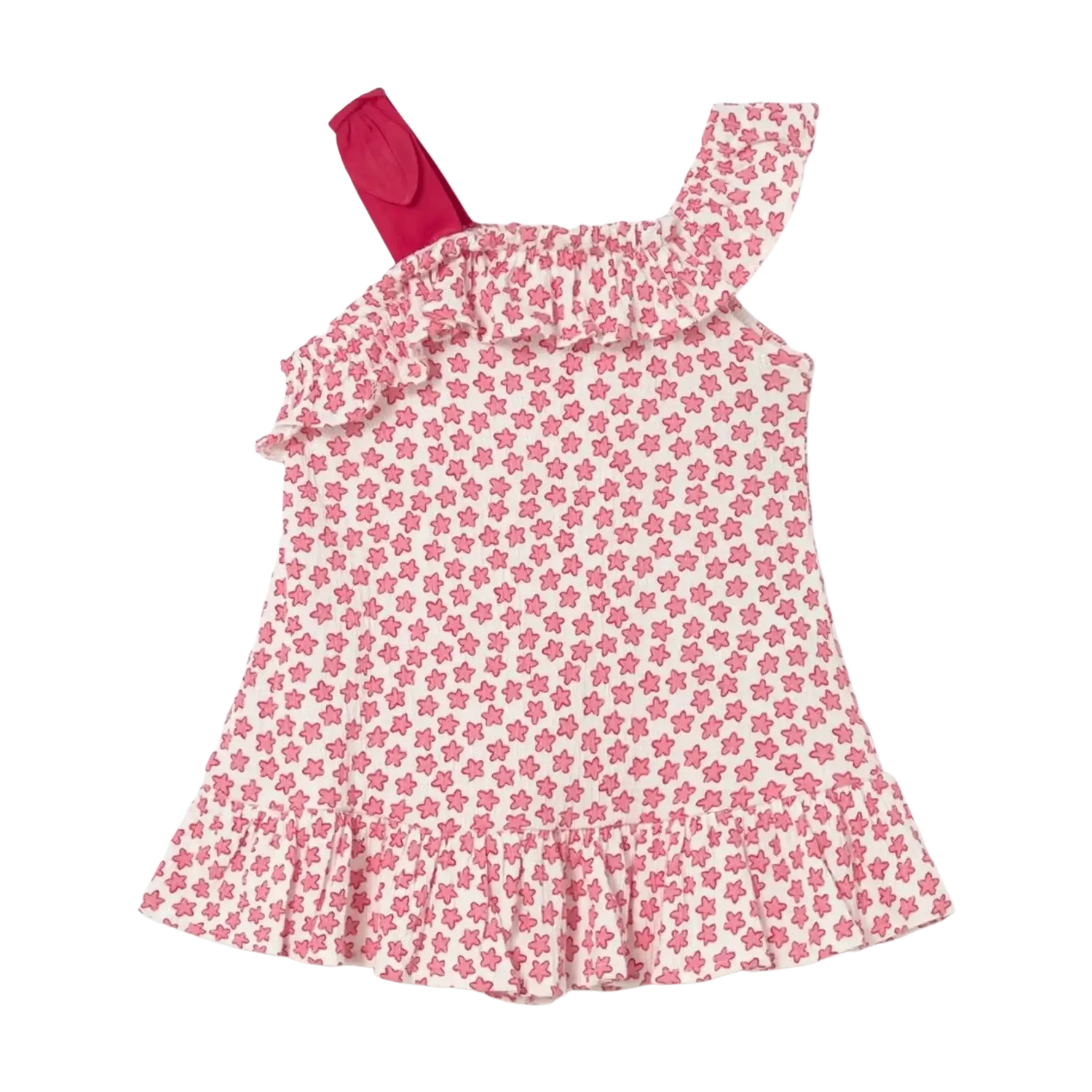 Mayoral Baby Bambula Dress in red print, back view