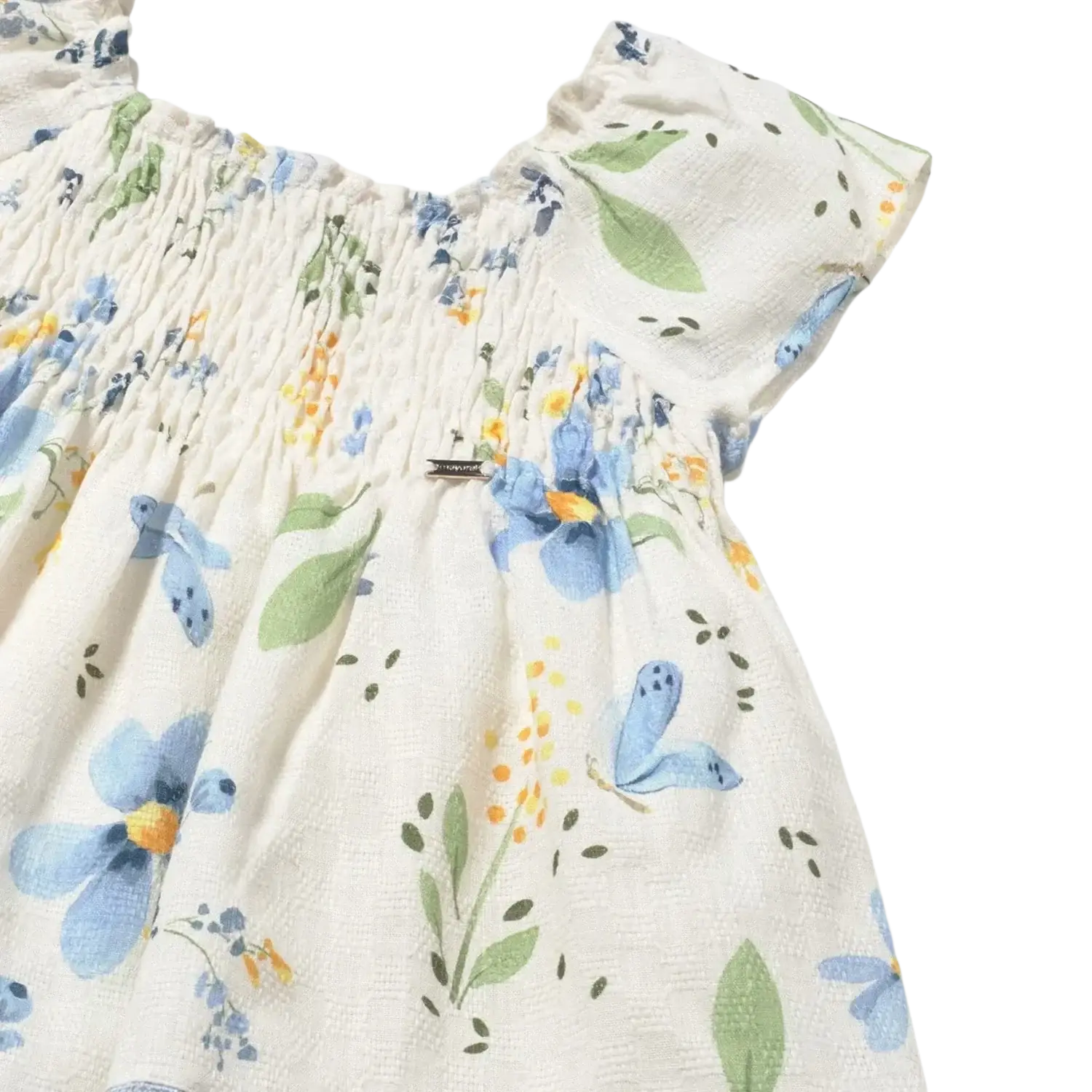 Mayoral Baby Printed Dress in sky, front detail view