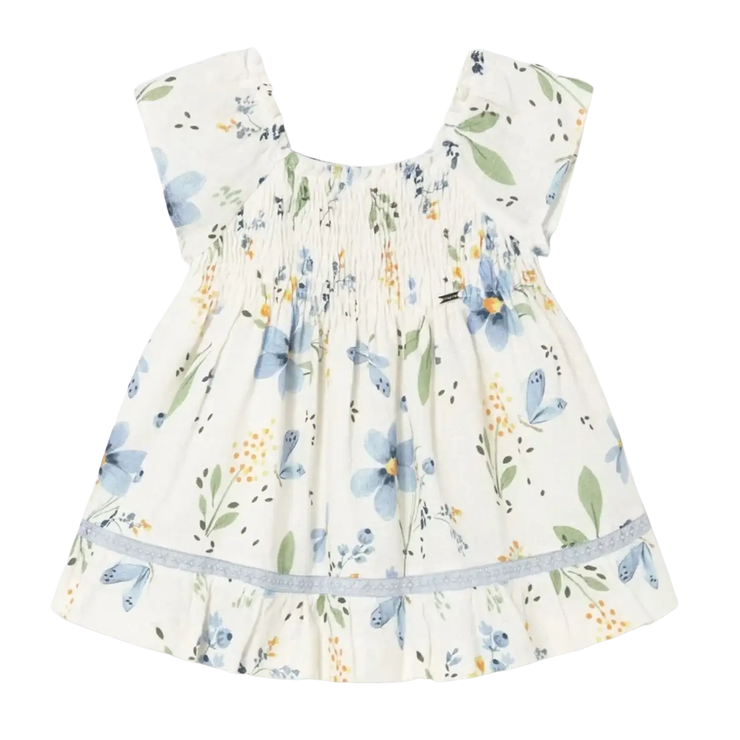 Mayoral Baby Printed Dress in sky, front view