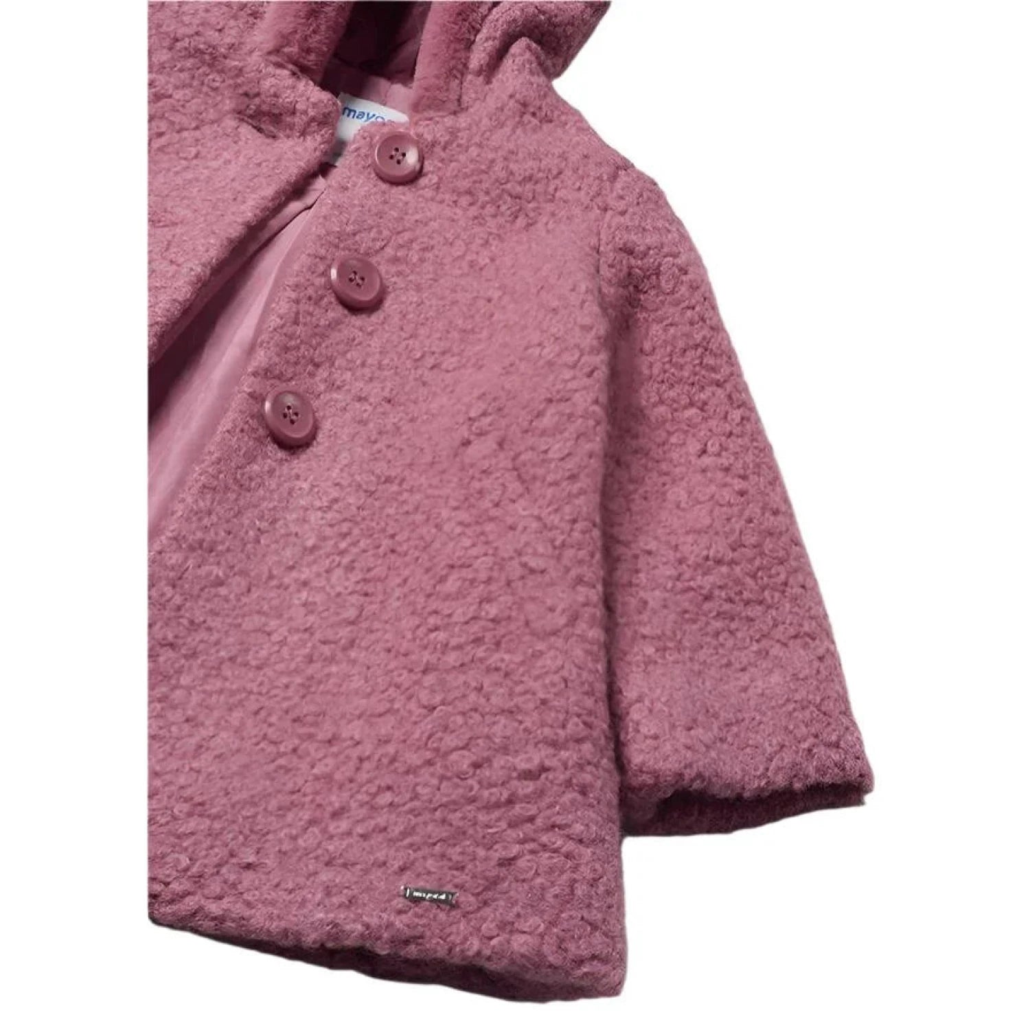 Mayoral Baby Shearling Coat, Blush, front view flat zoomed in to show details 