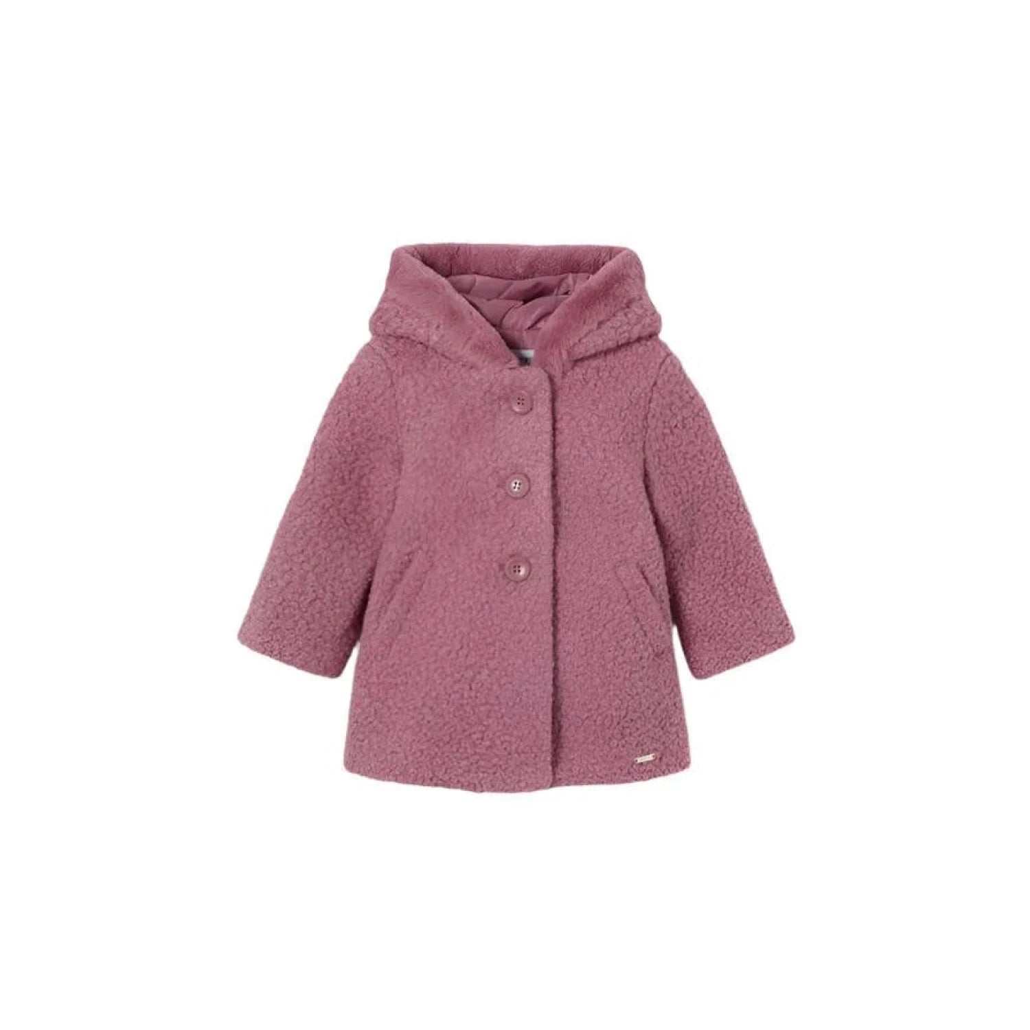 Mayoral Baby Shearling Coat, Blush, front view flat