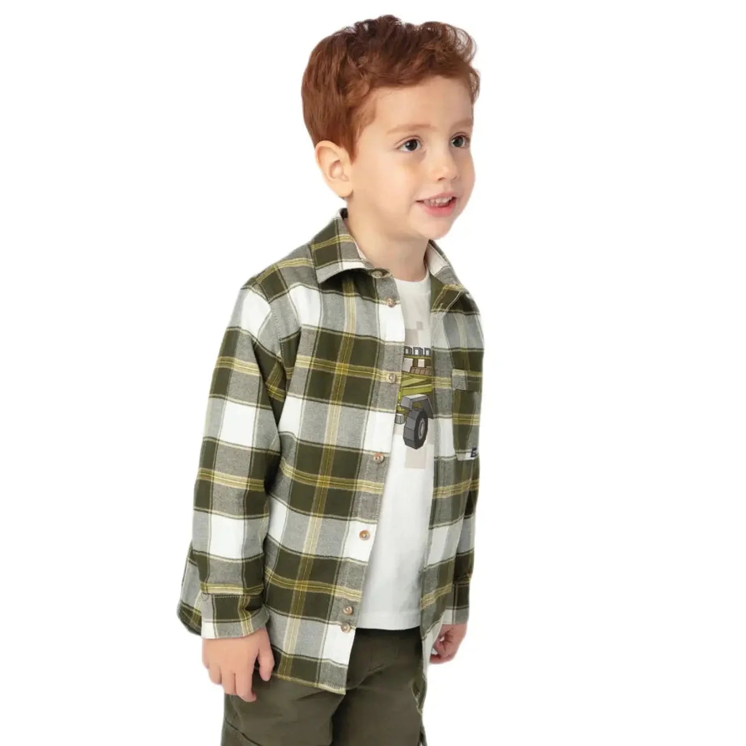 Mayoral Boy's Checked Overshirt Moss Model Side