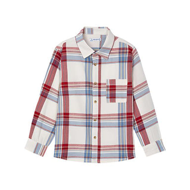 Mayoral Boy's Long Sleeve Check Shirt Wine Flat Front