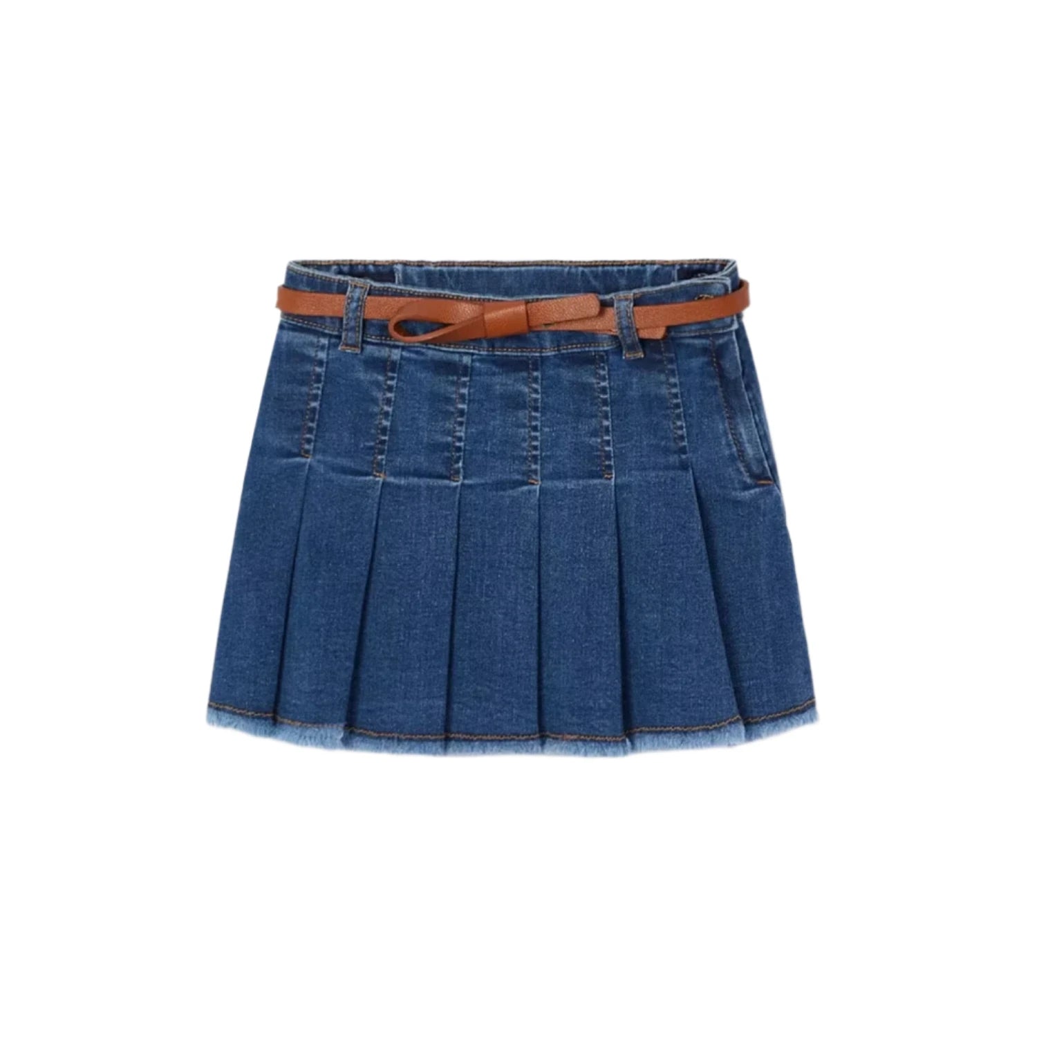 Mayoral Girl's Medium Wash Denim Skirt with Belt, flat front