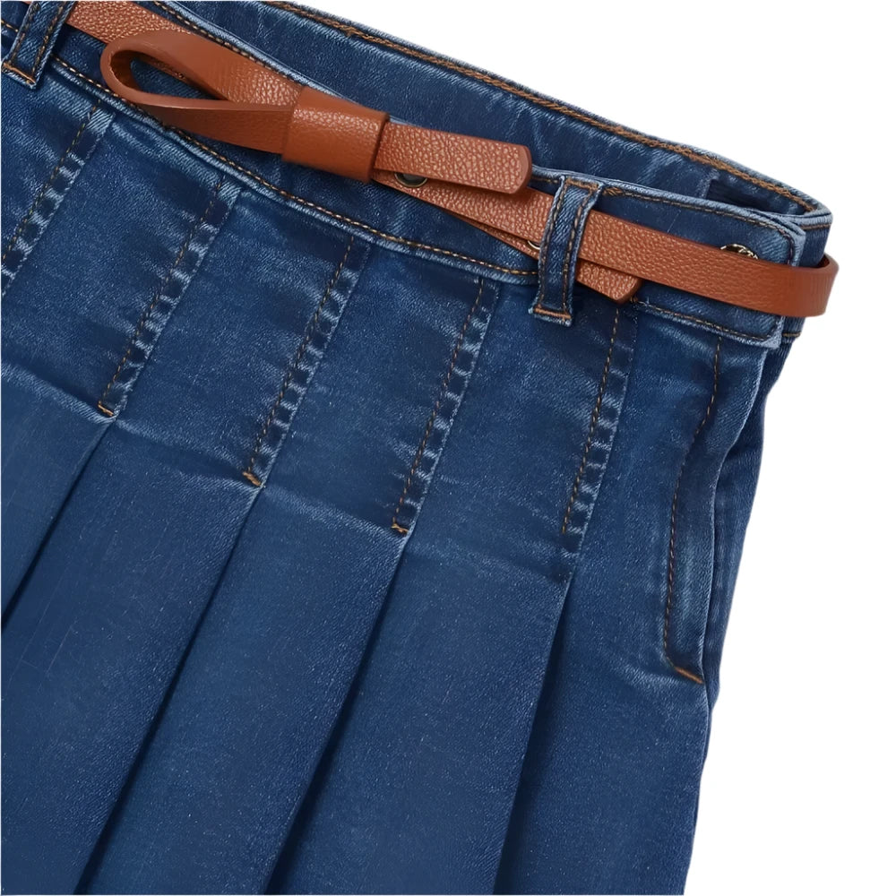 Mayoral Girl's Medium Wash Denim Skirt with Belt, flat front detail